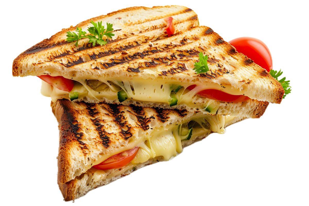 Grilled vegetarian sandwich with melted cheese